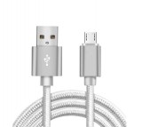 E-Zone Adat- és Tápkábel, MicroUSB/USB csatlakozó, 1 méter, 2.1A gyorstöltés, textil bevonat, szürke