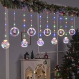 E-Zone Összefűzhető Circle&Santa Claus/Mikulás LED Körben, 3m, LED fényfüzér, 8 világítási mód, 10db gömb, zöld-piros-kék-sárga ünnepi fények