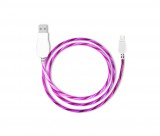 E-Zone Prémium adat- és töltőkábel, Lightning/USB csatlakozóval, villogó fénnyel, 2A gyors töltés, 1 méter, pink