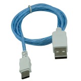 E-Zone Prémium adat- és töltőkábel, USB-C/USB csatlakozó, többszínű villogó LED fénnyel, 2A gyors töltés, 1 méter, kék
