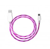 E-Zone Prémium adat- és töltőkábel, USB-C/USB csatlakozóval, többszínű villogó LED fénnyel, 2A gyors töltés, 1 méter, pink