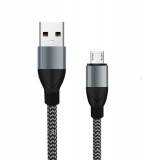 E-Zone Töltő és adatátviteli kábel, MicroUSB/USB csatlakozó, textil bevonat,1.5 méter, fekete/szürke