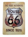 E-Zone Vintage Dekor Fémtábla, dombornyomott &#039;Route 66 since 1926&#039; felirat, retro hangulatú kialakítás, 20x30cm
