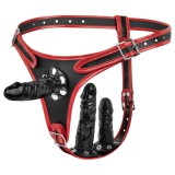 Easytoys - felcsatolható alsó tripla dildóval (fekete)