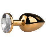 Easytoys Metal No.1 - fehér köves kúp anál plug - arany (2,5cm)