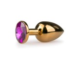 Easytoys Metal No.1 - lila köves kúp anál plug - arany (2,5cm)