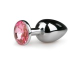 Easytoys Metal No.1 - pink köves kúp anál plug - ezüst (2,7cm)