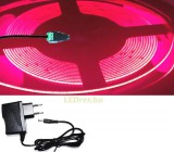 ecolight 5m hosszú 26Wattos, kapcsoló nélküli, 12V adapteres pink LED szalag (2400db COB LED)