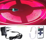 ecolight 5m hosszú 26Wattos, RF távirányítós, mini vezérlős, 12V adapteres pink LED szalag (2400db COB LED)