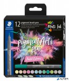 Ecsetirón készlet, STAEDTLER "Pigment brush 371", 12 különböző pasztell szín
