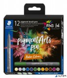 Ecsetirón készlet, STAEDTLER "Pigment brush 371", 12 különböző természeti szín