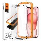 Edzett üveg kijelzővédő SPIGEN ALM GLASS FC 2-PACK iPhone 15 Plus készülékhez fekete