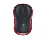 Egér, vezeték nélküli, optikai, közepes méret, USB, LOGITECH "M185", piros