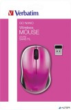 Egér, vezeték nélküli, optikai, közepes méret, USB, VERBATIM 'Go', ciklámen