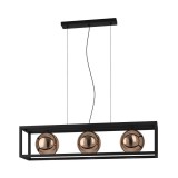 Eglo 390091 Cordoba több ágú függeszték, fekete kerettel és üveg gömb burákkal, textil kábellel, réz, E27 foglalattal, max. 3x40W, IP20