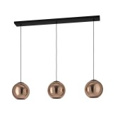 Eglo 390095 Cordoba több ágú függeszték, üveg gömb burákkal, textil kábellel, réz, E27 foglalattal, max. 3x40W, IP20