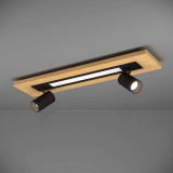 Eglo 39748 Torrestralle mennyezeti lámpa, 2 db spotfejjel, fa elemekkel, fekete, 1400 lm, 3000K melegfehér, beépített LED+GU10, 1x12W+2x4,5W, IP20