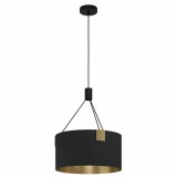 Eglo 39964 Tortola 1 1 ágú függeszték, textil burával, sárgaréz belső festéssel, fekete, E27 foglalattal, max. 3x40W, IP20