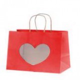 Egyéb Ajándék tasak szív alakú ablakkal papír 22 cm x 29 cm x 10 cm piros [12 db]