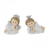 Egyéb Angyal szívvel, csillaggal fekvő, poly, 5x1,5x6 cm, fehér, ezüst, 2 féle