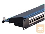 Egyéb FTP Cat5e patch panel, 24 portos, fix tehermentesítő tálca