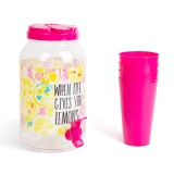 Egyéb Italadagoló csappal, műanyag pohárszettel, rózsaszín