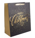 Egyéb Karácsonyi ajándéktáska 14x11x5cm, kicsi, fekete, Merry Christmas felirattal