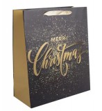 Egyéb Karácsonyi ajándéktáska 23x18x10cm, közepes, fekete, Merry Christmas felirattal