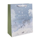 Egyéb Karácsonyi ajándéktáska 23x18x10cm, közepes, kék-fehér, Boldog Karácsonyt!