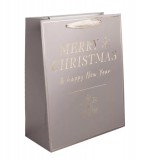 Egyéb Karácsonyi ajándéktáska 32x26x12cm, nagy, barna, Merry Christmas and Happy New Year felirattal