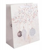 Egyéb Karácsonyi ajándéktáska 32x26x12cm, nagy, drapp, glitteres, függő díszek