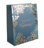 Egyéb Karácsonyi ajándéktáska 32x26x12cm, nagy, sötét türkiz, Boldog karácsonyt felirattal