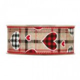 Egyéb Szalag szívvel textil 40mm x 10m natúr, piros