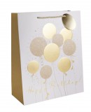 Egyéb Születésnapi ajándéktáska 23x18x10cm, közepes, fehér, arany színű lufikkal