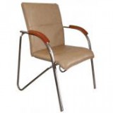 Egyéb Tárgyalószék, műbőr borítás, krómozott acélváz, cseresznyefa karfa, "Sabina", bézs