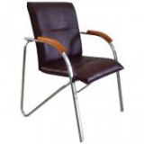 Egyéb Tárgyalószék, műbőr borítás, krómozott acélváz, cseresznyefa karfa, "Sabina", fekete