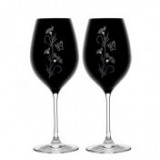 Egyéb Üveg pohár virág mintával, swarovski dísszel pezsgő 470ml fekete [2 db]