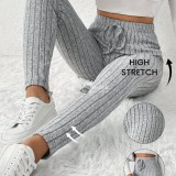 Elegáns magas derekú bordázott kötött nadrág nőknek