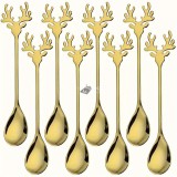 Elegáns rénszarvas agancs dizájn rozsdamentes acél kanálkészlet - 8 részes ezüst evőeszköz szett