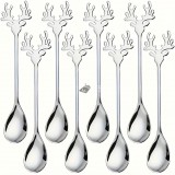 Elegáns rénszarvas agancs dizájn rozsdamentes acél kanálkészlet - 8 részes ezüst evőeszköz szett