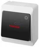 ELEKTRO-PLAST 0346-01 "Hermes" nyomó kapcsoló lámpajellel, élvilágítós, falon kívüli, sötét nyomó, IP44, 250V, 10A