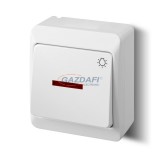 ELEKTRO-PLAST 0346-02 "Hermes" nyomó kapcsoló lámpajellel, élvilágítós, falon kívüli, sötét fehér, IP44, 250V, 10A