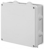 ELEKTRO-PLAST EP-0238-14 kötődoboz, 8 kúpos kábelbevezetővel, csavaros fedéllel, 172x172x75mm, szürke, IP55