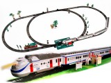 Elemes Vonatpálya 208 cm-es Modern Mozdonnyal-Utaskocsikkal-Világító Első Lámpával-Hangeffektusokkal-Kiegészítőkkel-Vasútállomással-Táblákkal-Sorompókkal