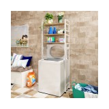 Elite Home® 3 szintes, fém fürdőszobai polc felültöltős mosógép fölé fa polcokkal, fehér - 182 cm