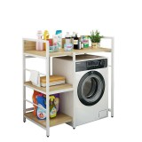Elite Home® 3 szintes, masszív fém fürdőszobai polc mosógép fölé fa polcokkal, fehér - 110 cm magas