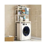Elite Home 3 szintes masszív fém fürdőszobai polcrendszer mosógép fölé fa polcokkal, fehér - 175 cm