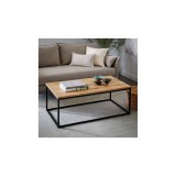 Elite Home® Elegáns, minimalista stílusú fekete fémvázas dohányzóasztal, tölgy színű asztallappal