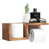 Elite Home® Falra szerelhető fa WC papír tartó tárolópolccal