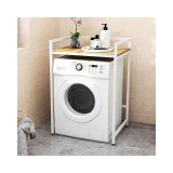 Elite Home® masszív fém fürdőszobai polc mosógép fölé fa polccal, fehér - 110 cm